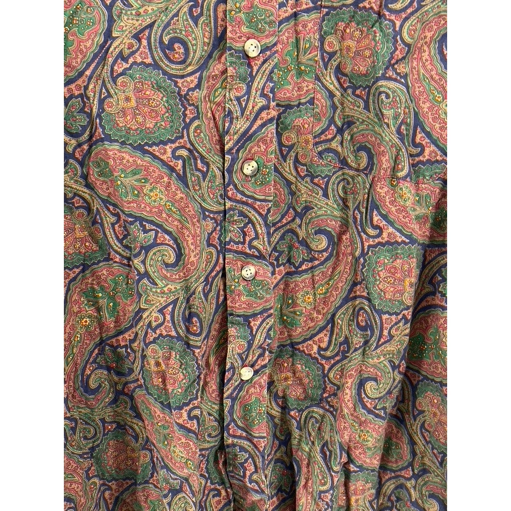 CLUBROOM Men's Vintage Paisley Pattern Collared Button-Up Shirt SZ L