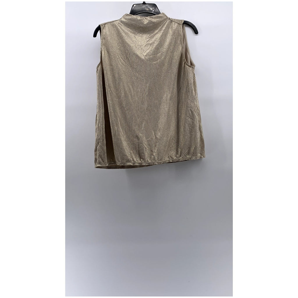 ANN TAYLOR Women's Gold Shimmer Ribbed Mock-Neck Sleeveless Top SZ S