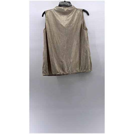 ANN TAYLOR Women's Gold Shimmer Ribbed Mock-Neck Sleeveless Top SZ S