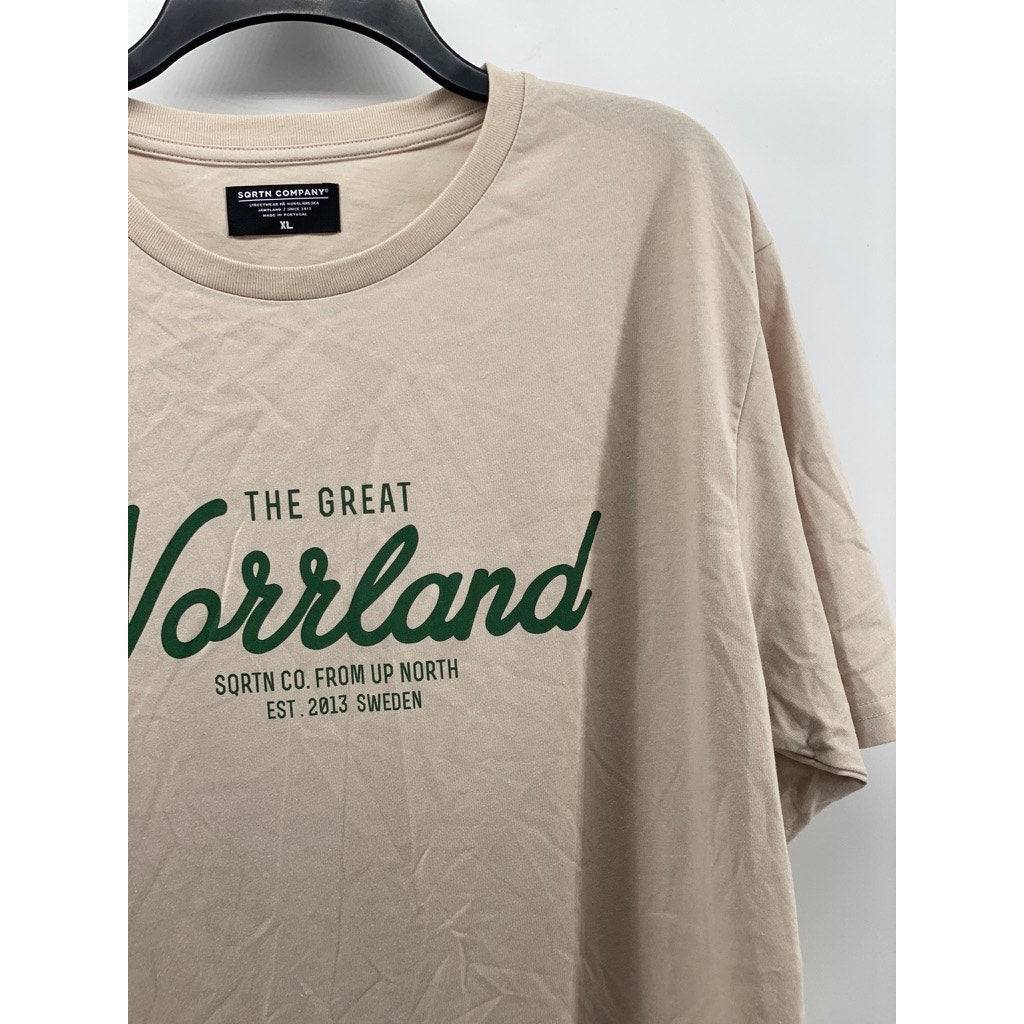 SQRTN COMPANY Unisex Beige-Green Crewneck Logo Short Sleeve T-Shirt SZ XL