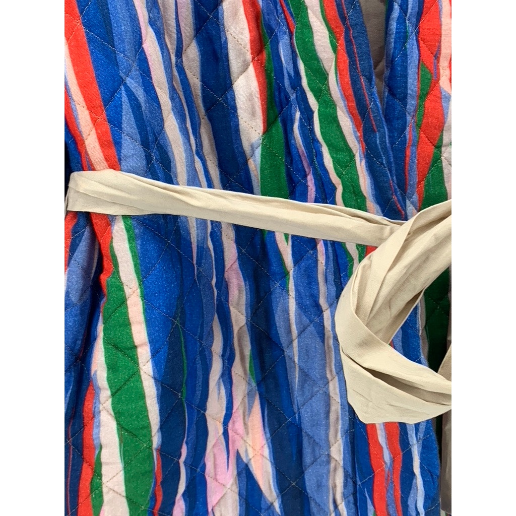LUKAP Women's Blue-Multi Striped Quilted Belted Kimono Robe SZ OS