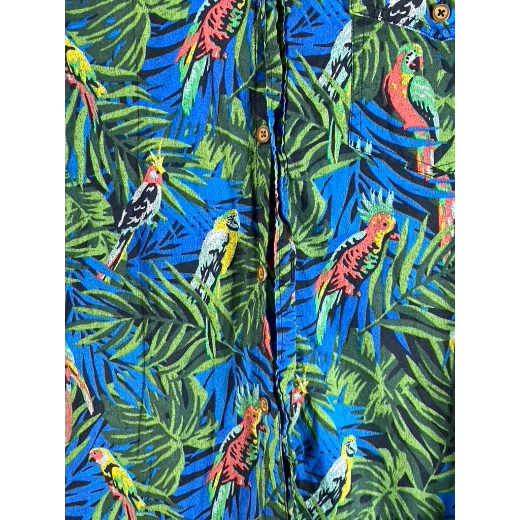 AMERICAN EAGLE OUTFITTERS Men's Green Tropical Parrot Button-Up Shirt SZ 2XL