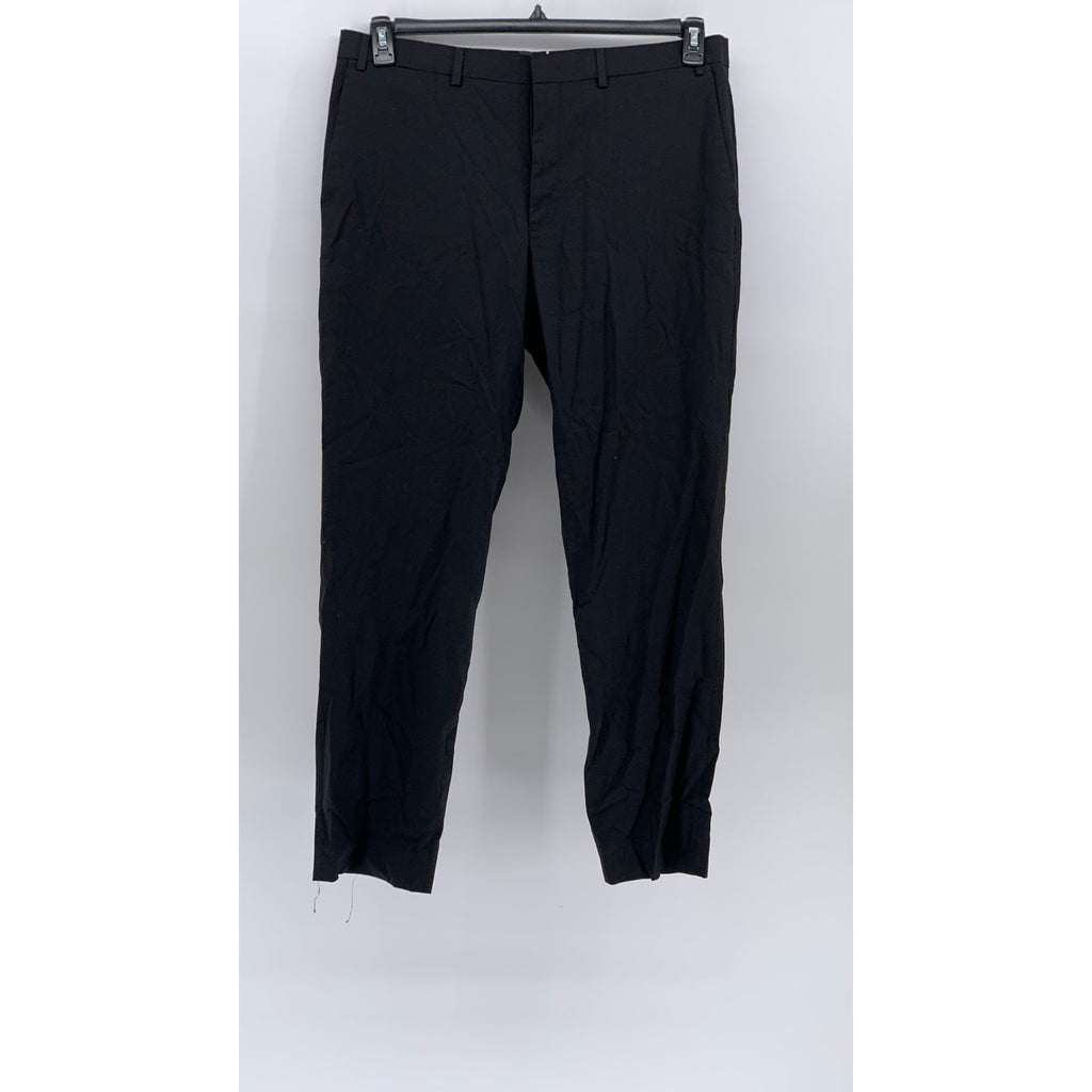 UNBRANDED Men's Black Solid Slim-Leg Regular-Fit Flat Front Pants SZ 38