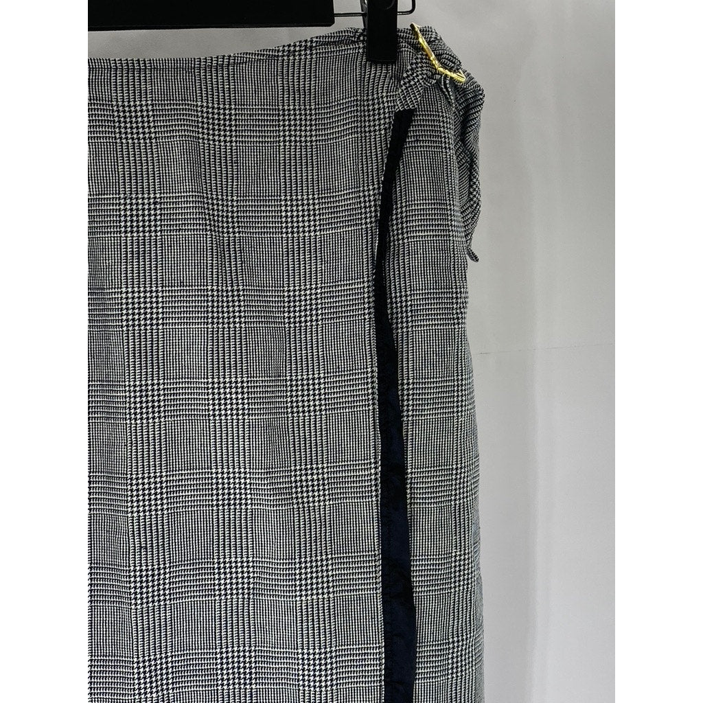 LAUREN RALPH LAUREN Women's Petite Vintage Black-White Plaid Wrap Skirt SZ 6P