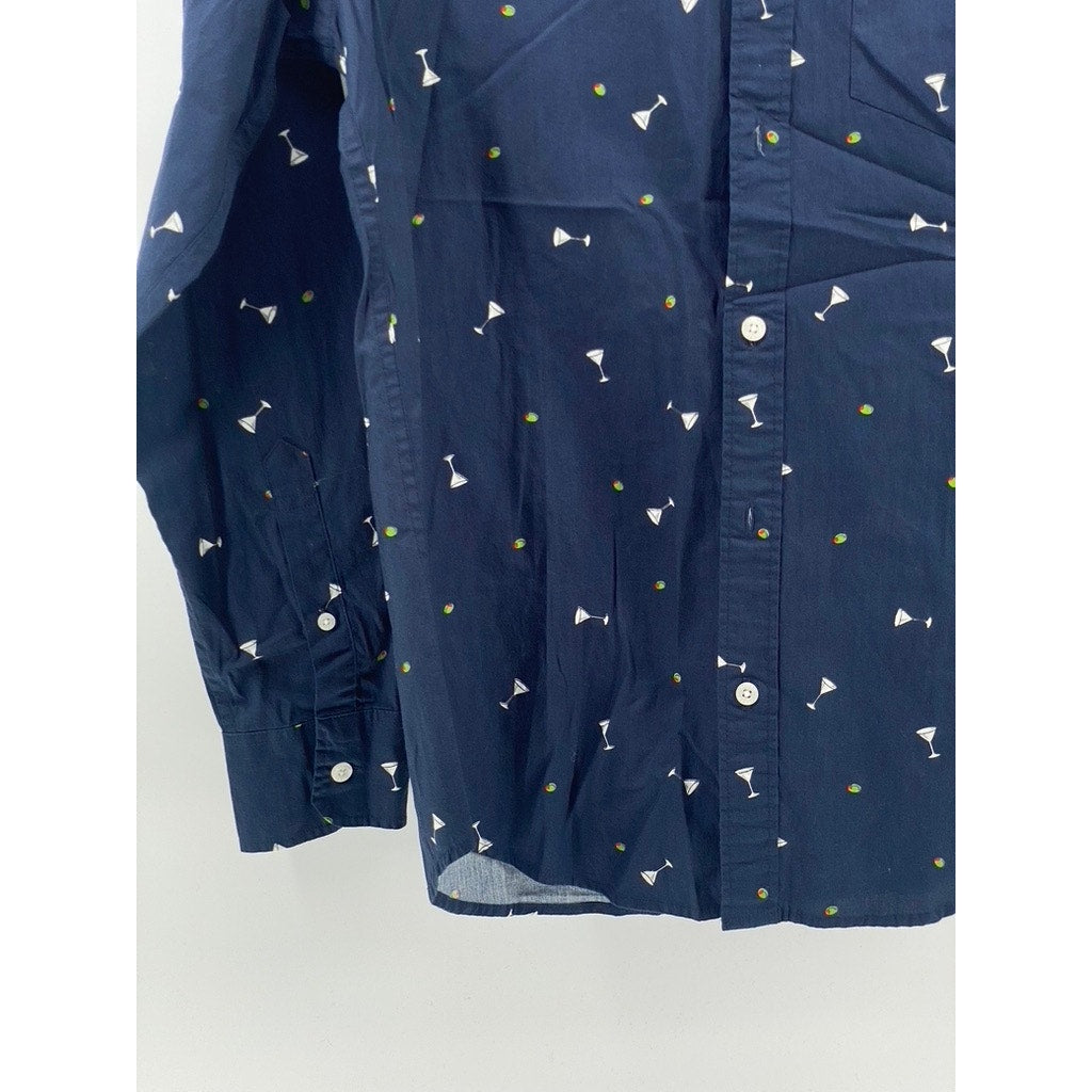 J.CREW Men's Navy Martini Classic-Fit Untucked Flex Washed Button-Up Shirt SZ S