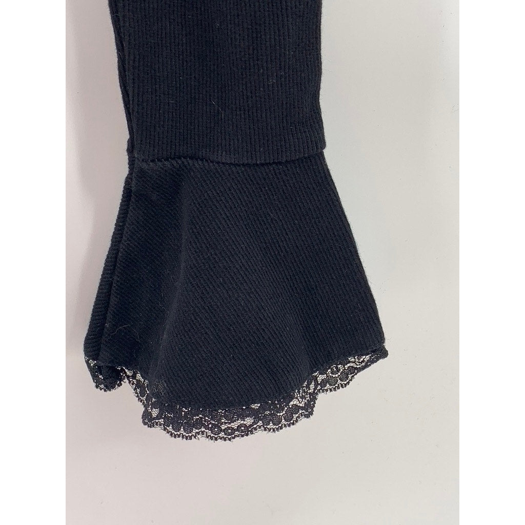 CURRENT MOOD Women's Black Lace-Trim Long Bell Sleeve Crop Top SZ S