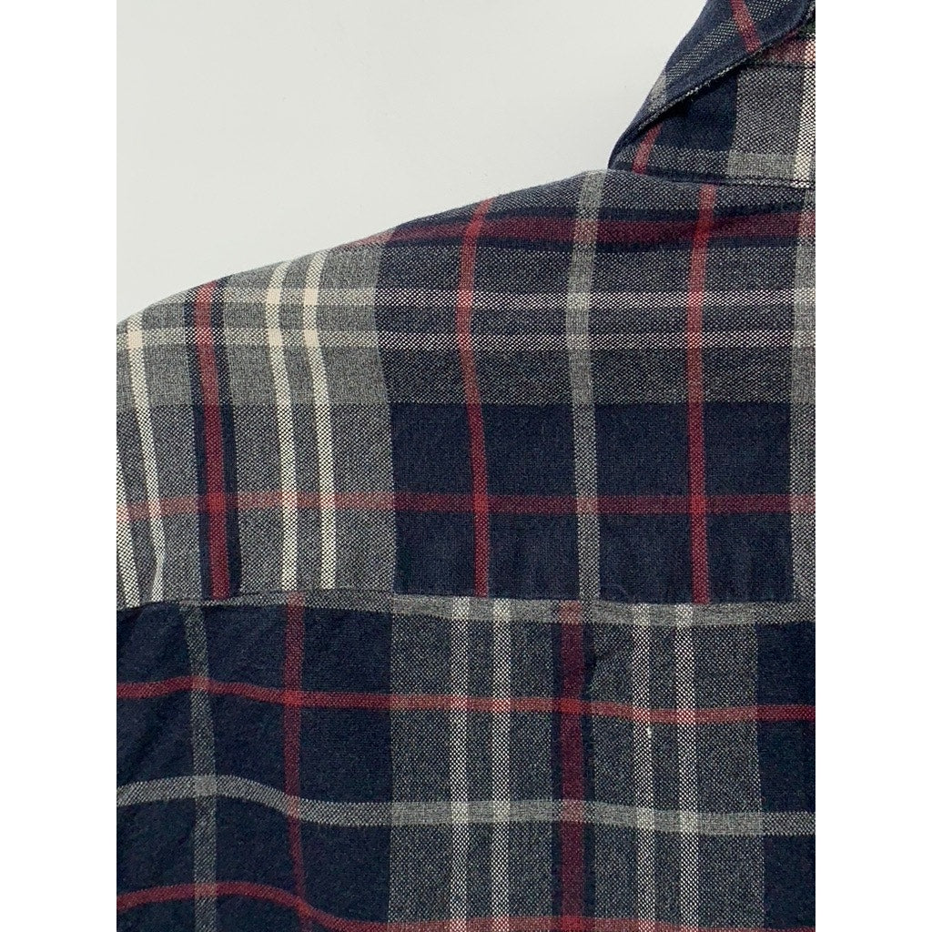 H&M Men's Gray-Navy-Burgundy Regular Fit Plaid Button-Up Long Sleeve Shirt SZ S