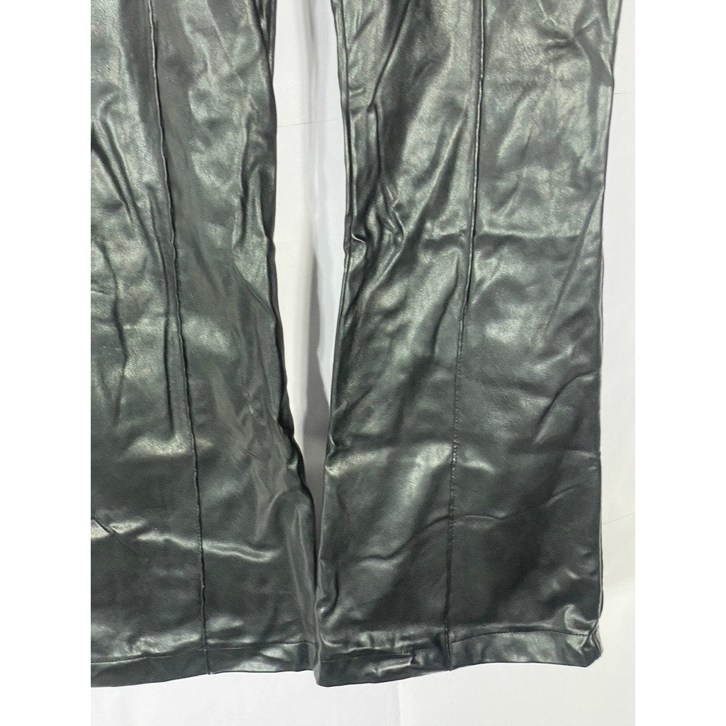 PRINCESS POLLY Women's Black Solid Braden Faux-Leather Wide-Leg Pull-On Pant SZ6