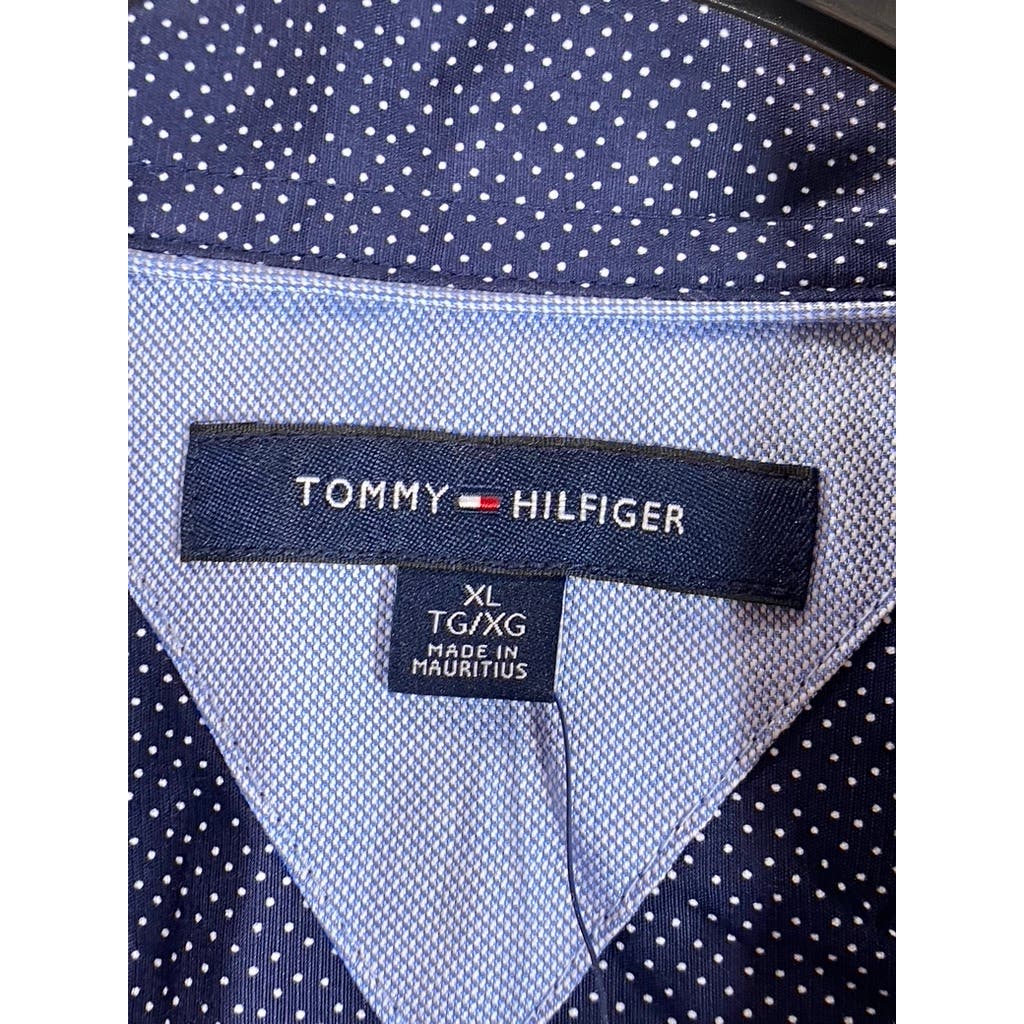 TOMMY HILFIGER Men's Navy Dot 100's 2-Ply Button-Up Long Sleeve Shirt SZ XL