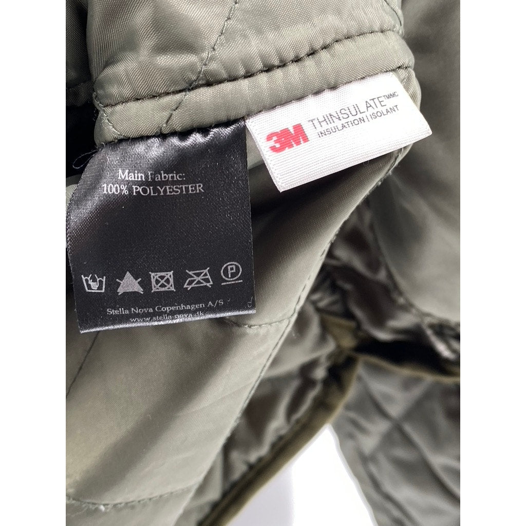 STELLA NOVA Women's Olive Green Button-Up Long Sleeve Quilted Jacket SZ L