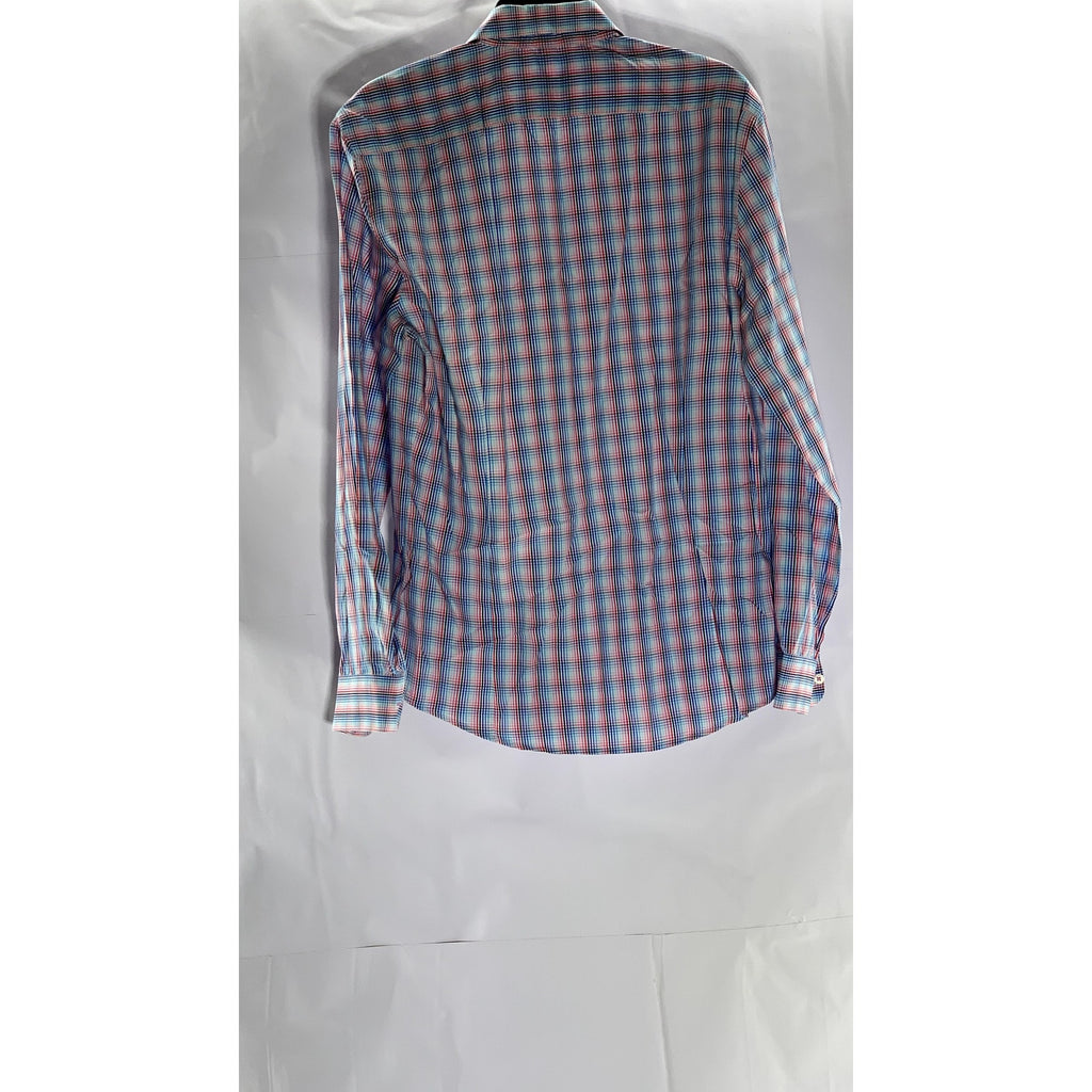 MARCS Men's Blue-Red Plaid Button-Up Regular-Fit Long Sleeve Shirt SZ M