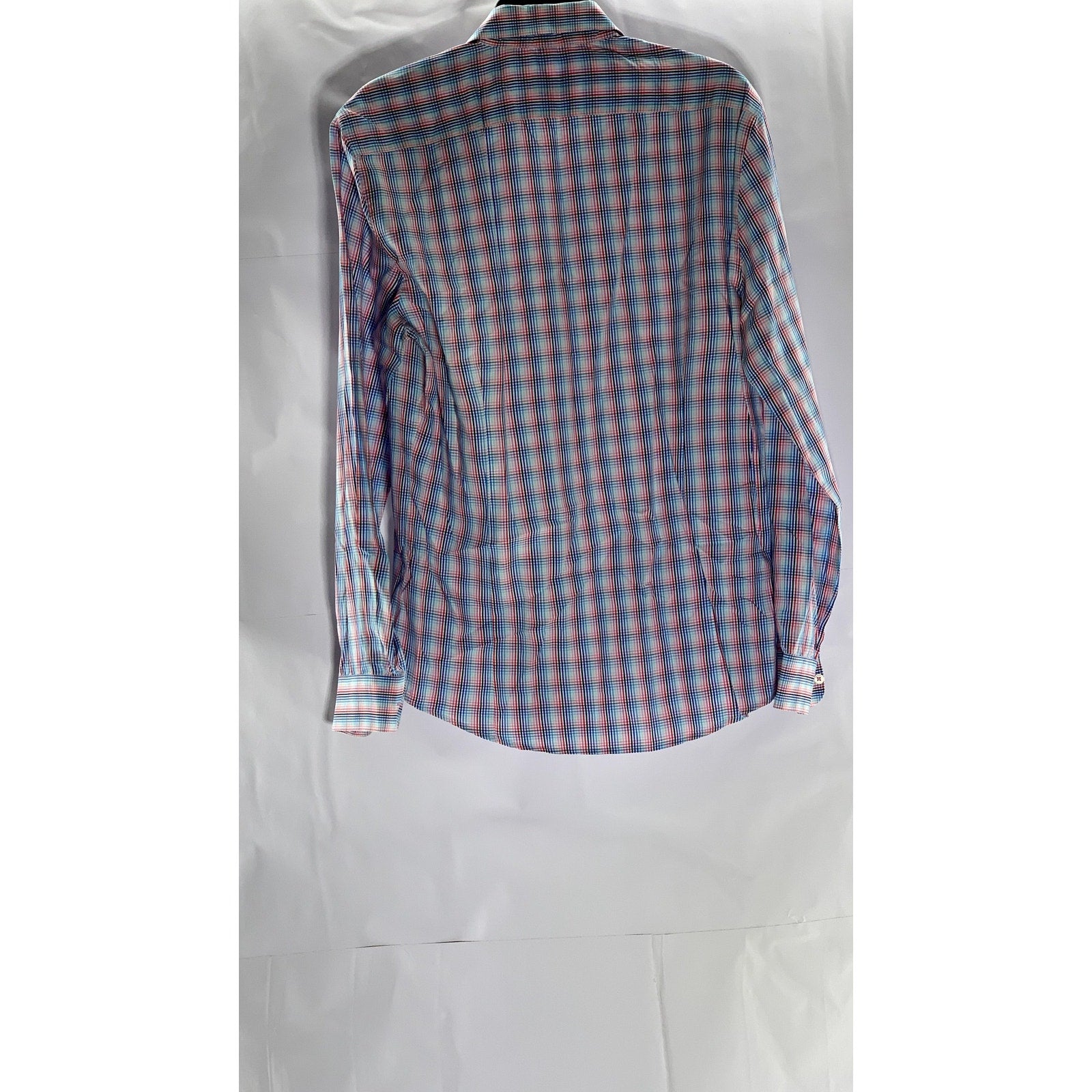 MARCS Men's Blue-Red Plaid Button-Up Regular-Fit Long Sleeve Shirt SZ M
