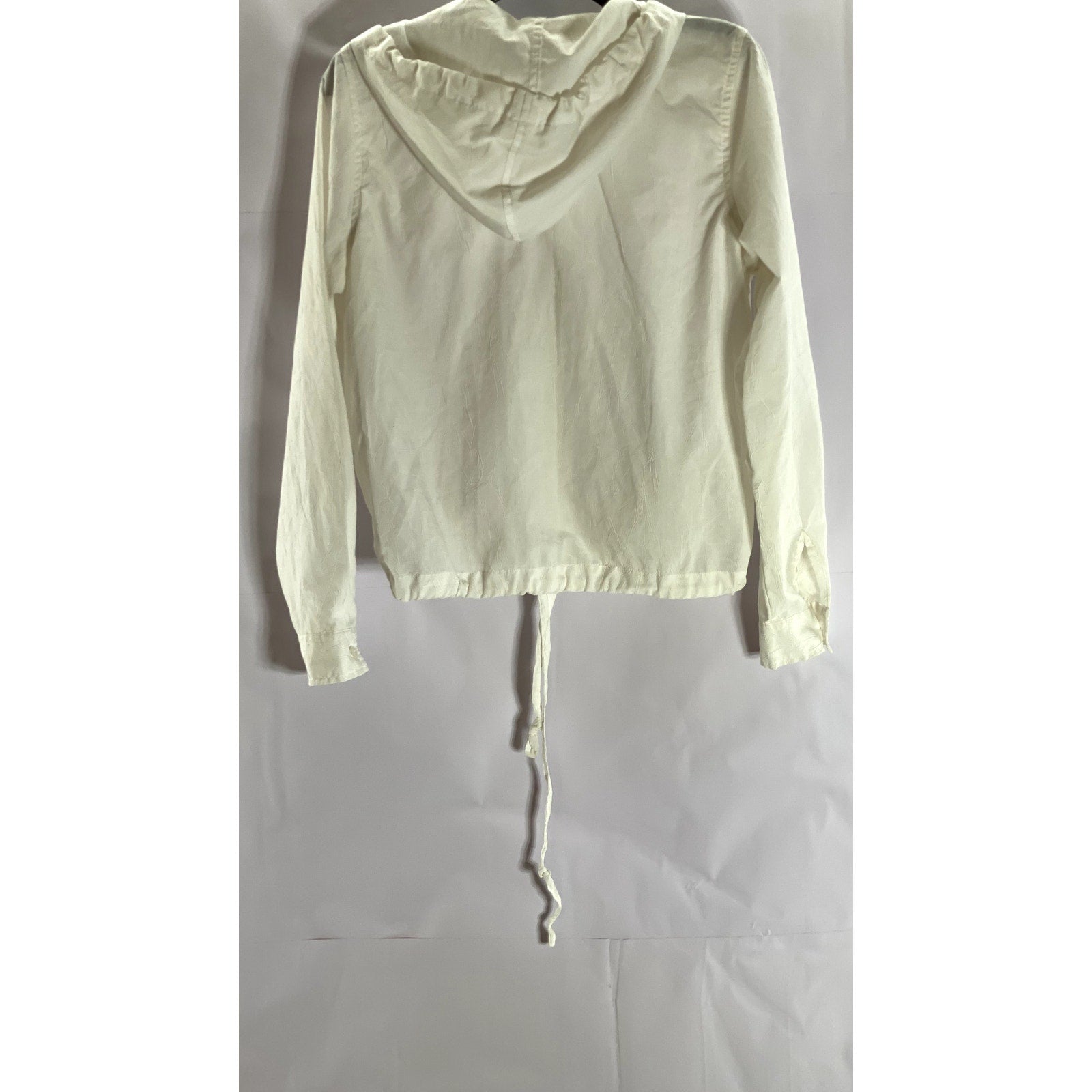 GLORIA VANDERBILT Women's Cream Button-Up Hooded Drawstring Long Sleeve Top SZ M