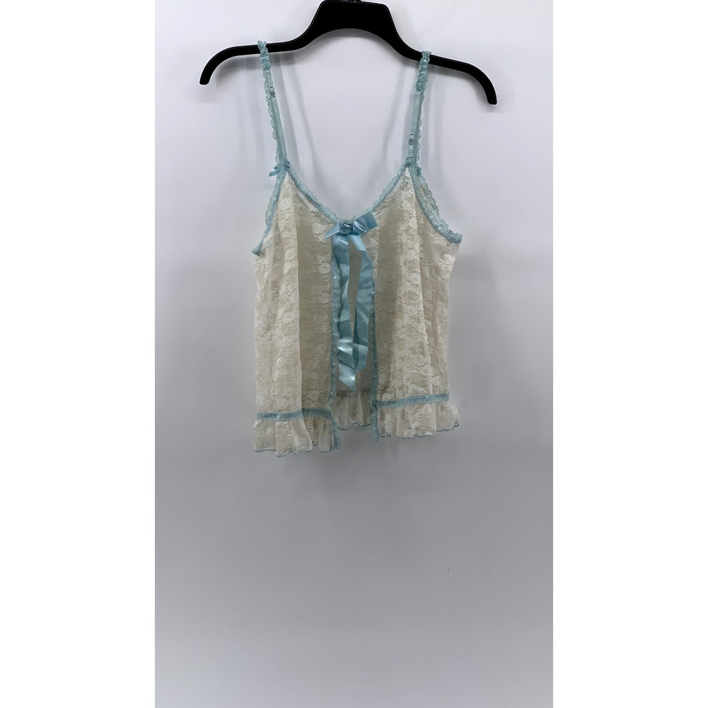 UNBRANDED Women's Blue-White Lace Spaghetti Strap Sleep Top SZ S