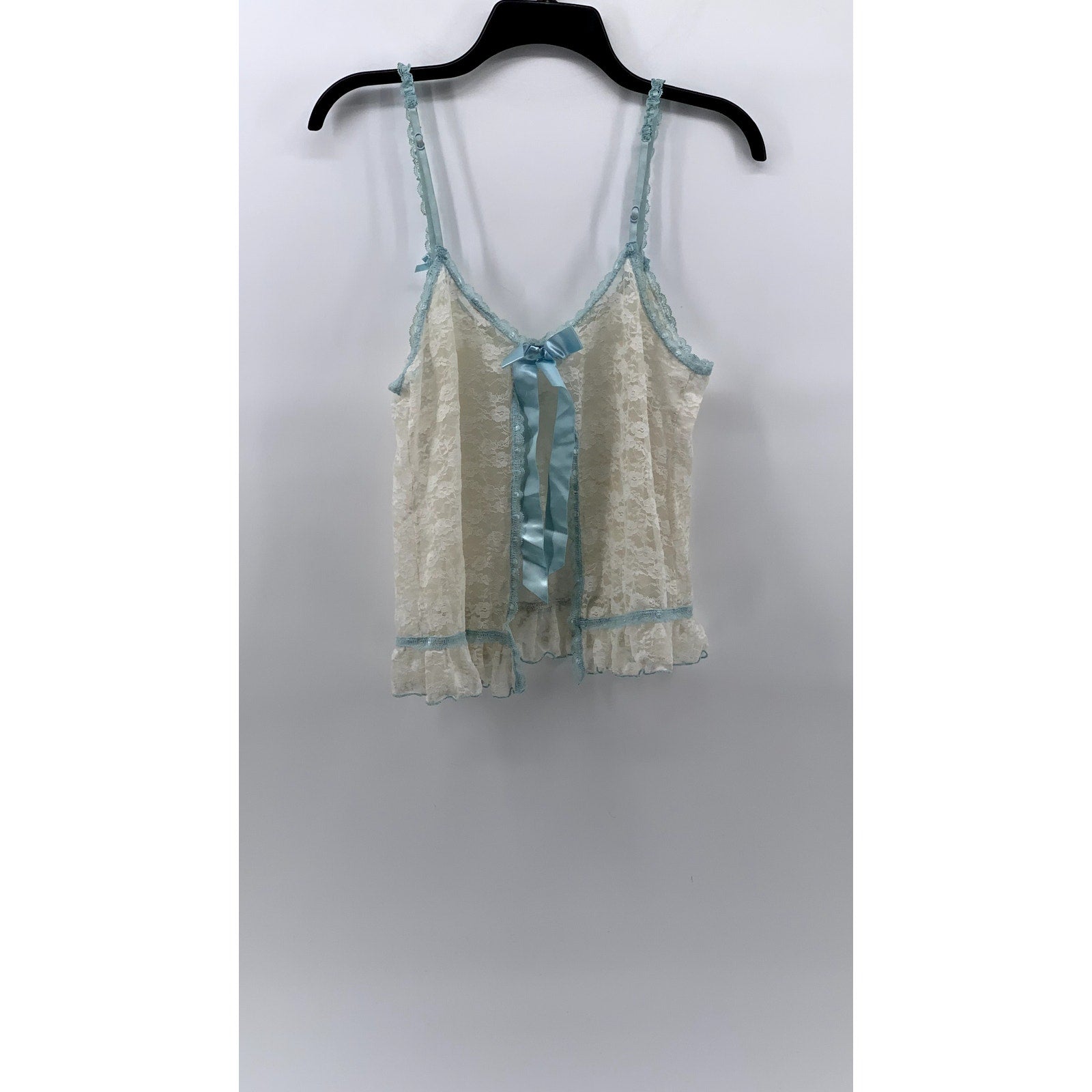 UNBRANDED Women's Blue-White Lace Spaghetti Strap Sleep Top SZ S