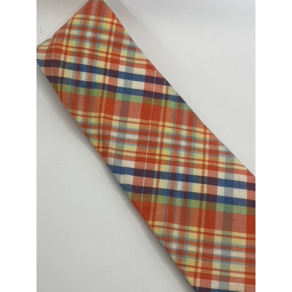 BROOKS BROTHERS Makers Men's Orange/Blue Plaid Cotton Tie SZ OS