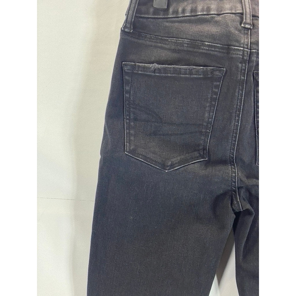 AMERICAN EAGLE Women's Black Distressed Skinny-Fit Denim Jean SZ 4/Regular