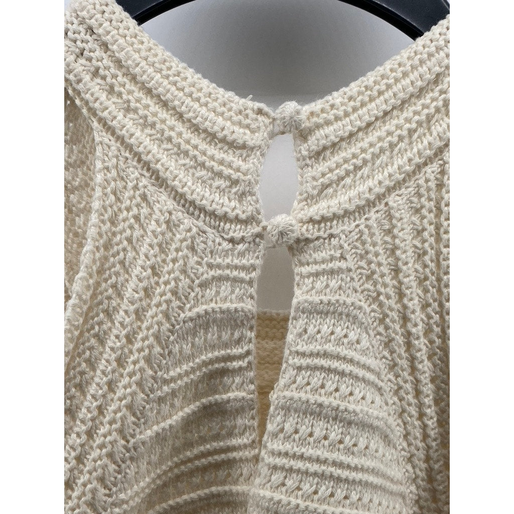 GAP Women's Cream Crewneck Crochet Knit Sleeveless A-Line Mini Dress SZ L