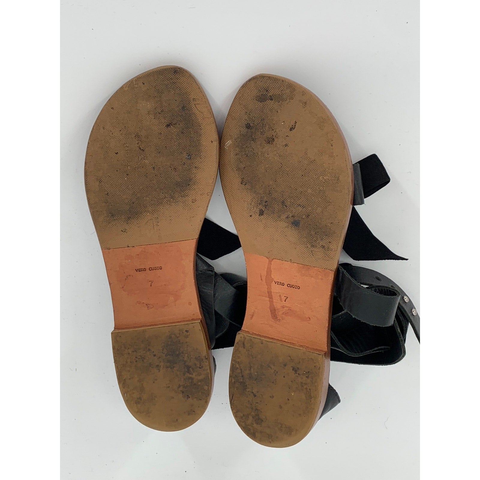 POUR & VICTOIRE Women's Black Leather Round Open-Toe Strappy Sandals SZ 7