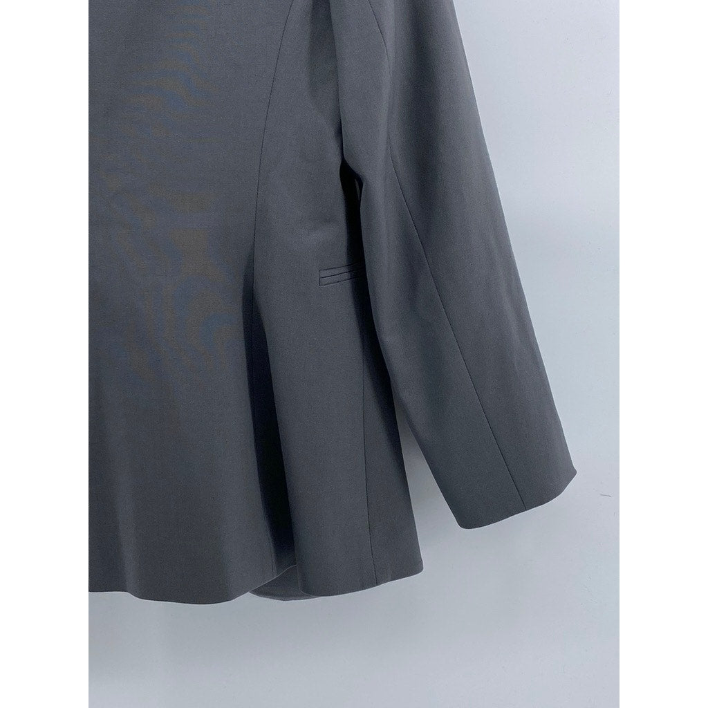 THEORY Women's Dark Gray Open Front Collarless Wool-Blend Lindrayia Blazer SZ 0