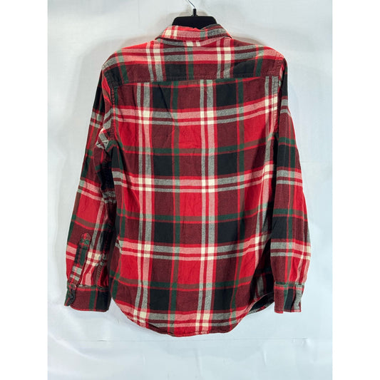 AMERICAN EAGLE OUTFITTERS Men's Red Plaid Athletic-Fit Button-Up Shirt SZ S