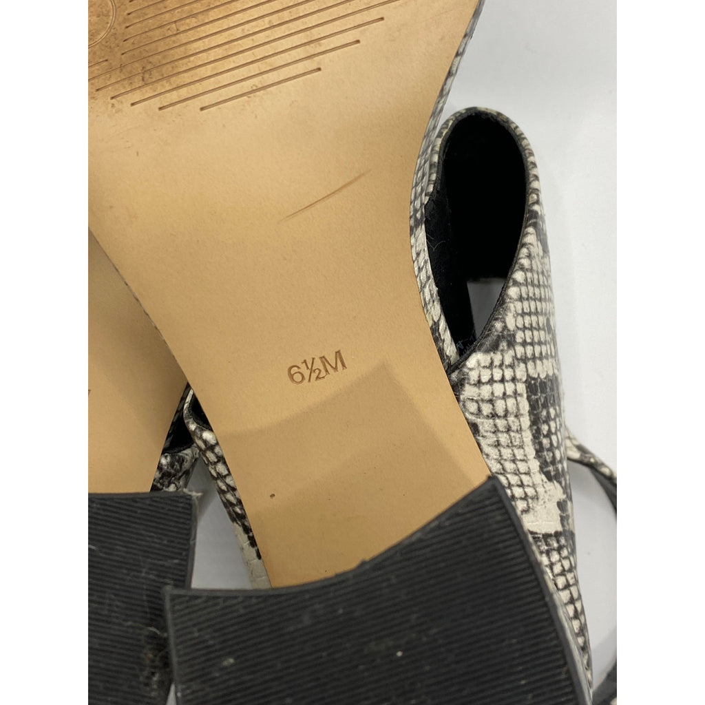 CALVIN KLEIN Women's Black-White Qeelin Snake Square-Toe Heeled Sandals SZ 6.5