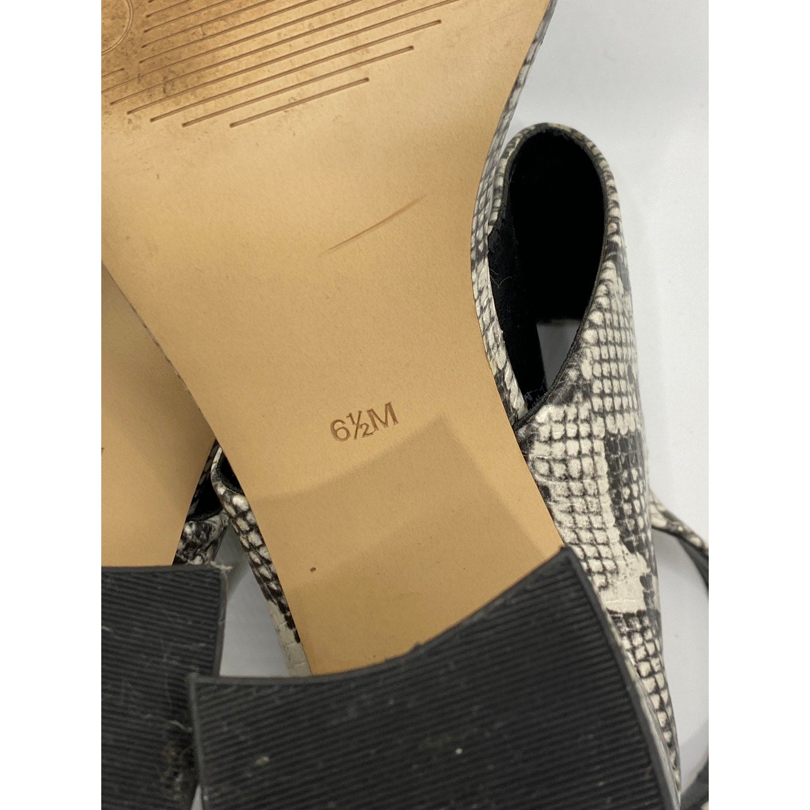 CALVIN KLEIN Women's Black-White Qeelin Snake Square-Toe Heeled Sandals SZ 6.5