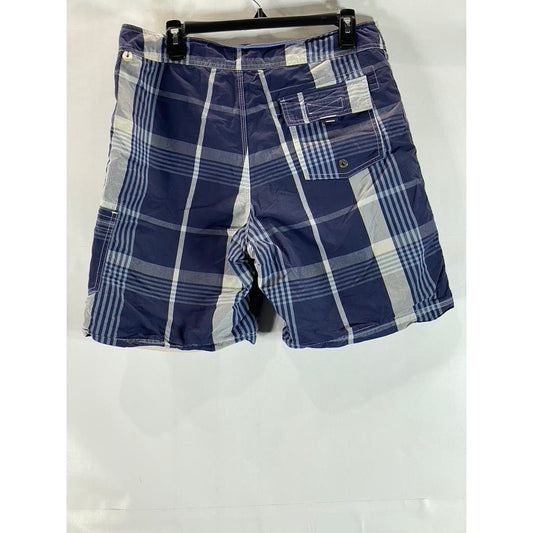 J.CREW Men's Blue Plaid Pull-On Original Long Board Swim Shorts SZ 33