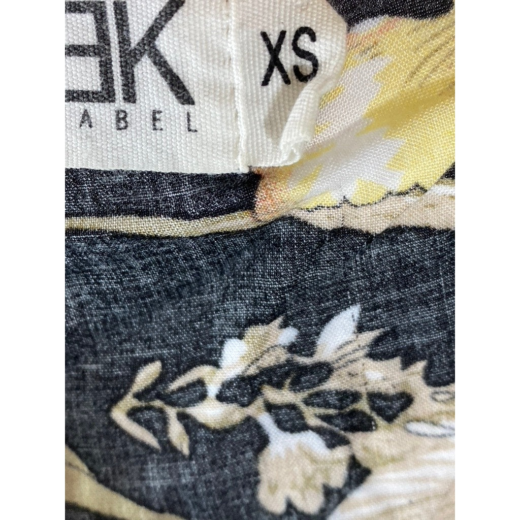 SEEK THE LABEL Women's Black Floral Tie-Front Tiered Short Sleeve Crop Top SZ XS