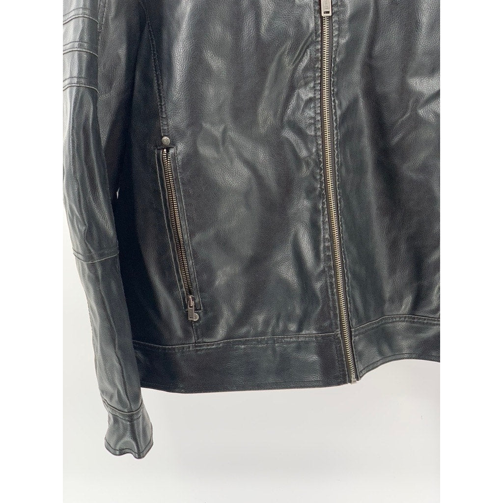 GUESS Men's Black Faux Leather Zip-Up Jacket SZ XL