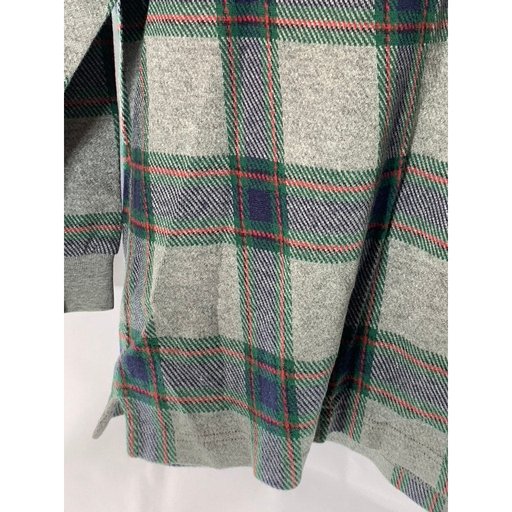 IZOD Men's Gray Check Regular-Fit Cotton Casual Long Sleeve Polo Shirt SZ L