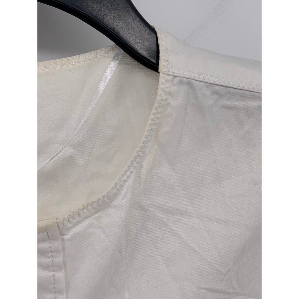 ZARA Women's White Solid Two-Button V-Neck Short Rolled Sleeve Top SZ M