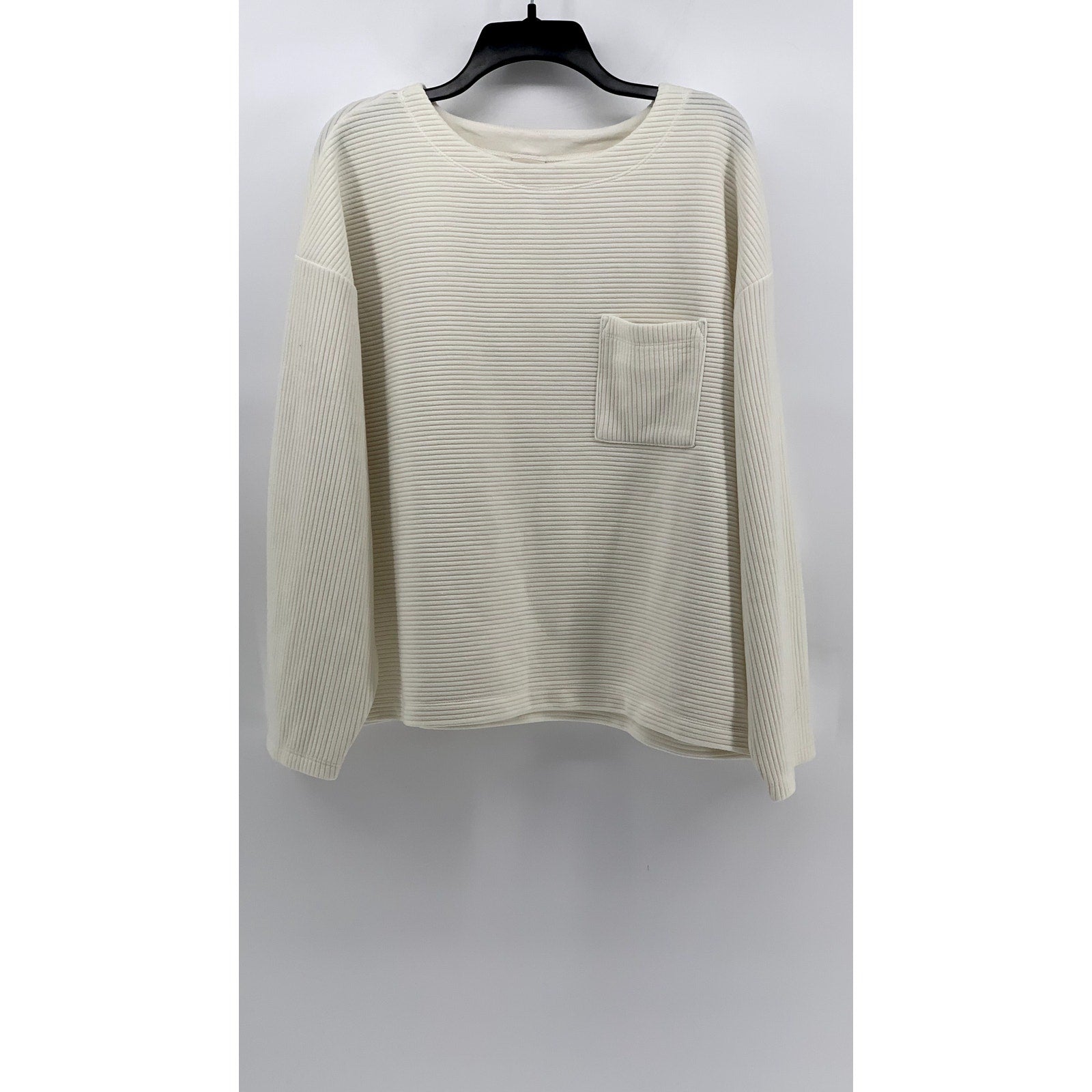 A NEW DAY Women's Off-White Ribbed Crewneck Pullover Sweatshirt SZ XL