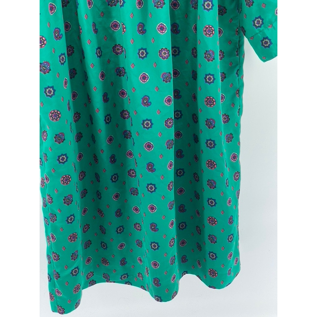 APPLESEED'S Petite Women's Green Printed Half-Button A-Line Midi Dress SZ P/S