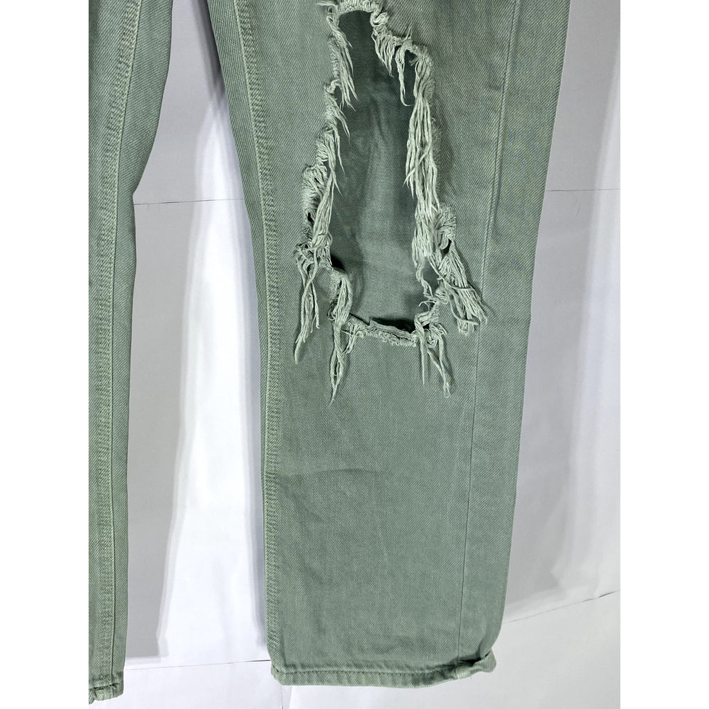 AMERICAN EAGLE Women's Green Distressed Regular-Fit Straight-Leg Denim Jean SZ 8
