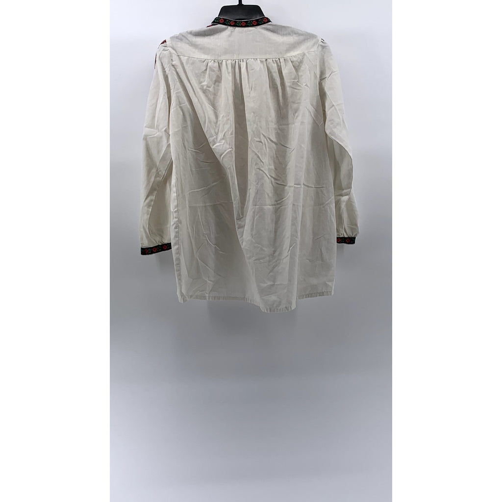 UNBRANDED Women's White-Red-Black Floral Embroidered Relaxed Fit Top SZ L