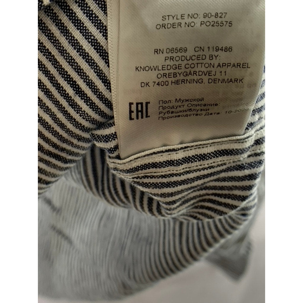 KNOWLEDGE COTTON APPAREL Men's Blue/White Pinstripe Linen Button-Up Shirt SZ 2XL