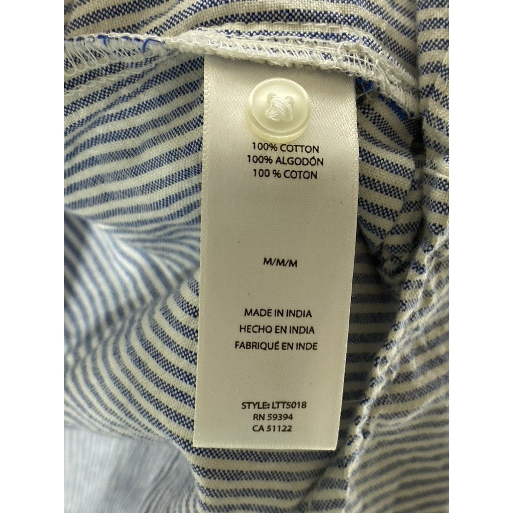 BEACHLUNCHLOUNGE Women's Blue-White Striped Regular-Fit Button-Up Top SZ M