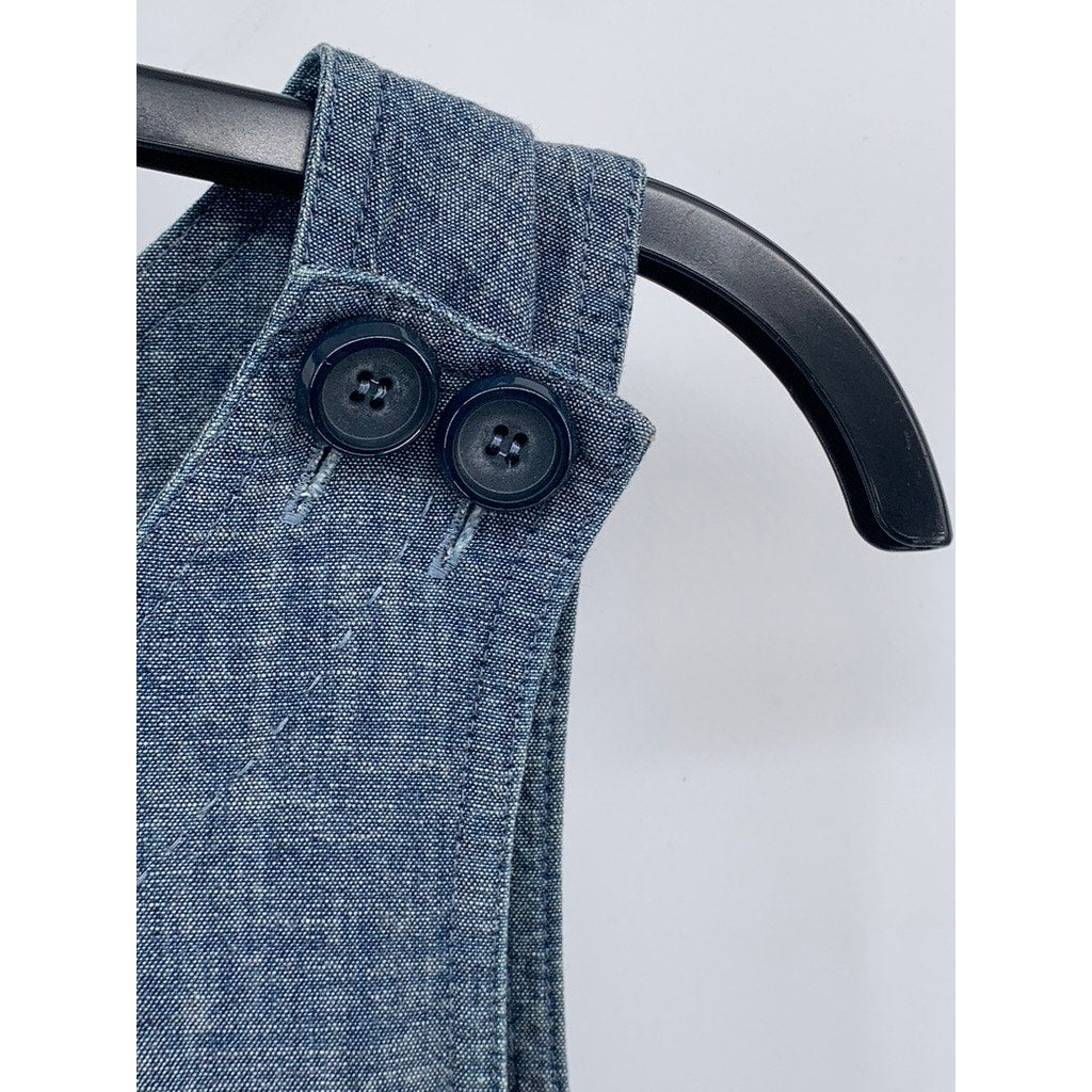 A.P.C. Women's Blue Chambray Crewneck Sleeveless Ruffle-Hem Knee Dress SZ S