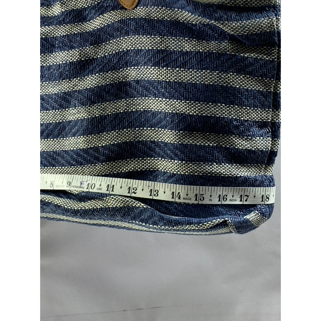 H&M Women's Blue-White Straw Woven Striped Shoulder Bag