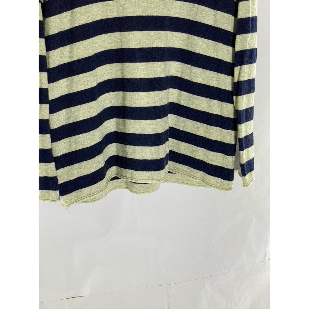 GAP Women's Navy Uniform Bella Striped Boatneck Log Sleeve Pullover Sweater SZ M