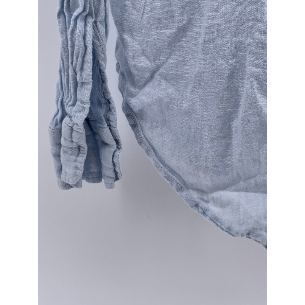 H&M Women’s Light Blue Linen Button-Up Regular-Fit Long Sleeve Top SZ S