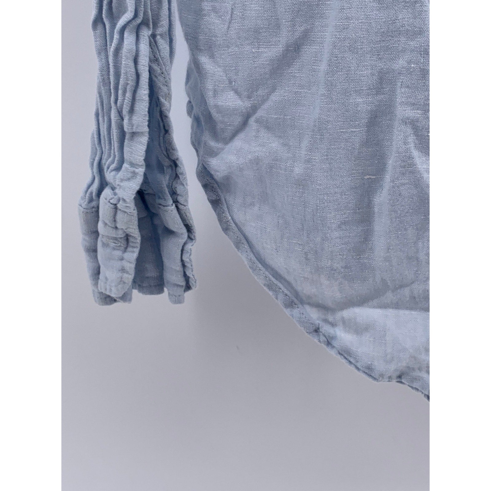 H&M Women’s Light Blue Linen Button-Up Regular-Fit Long Sleeve Top SZ S