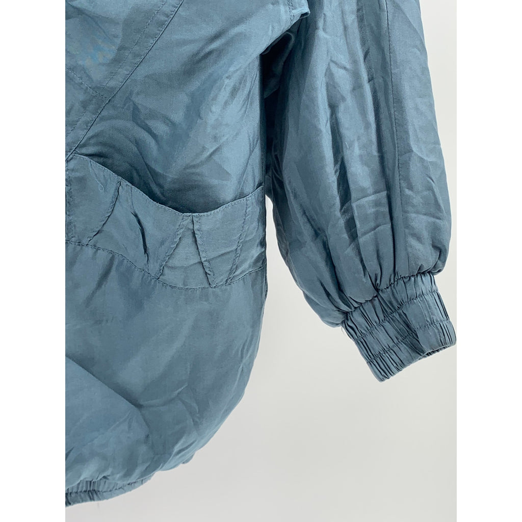 ROBERT STOCK Men's Vintage Blue Silk Pleated Zip-Up Bomber Jacket SZ M