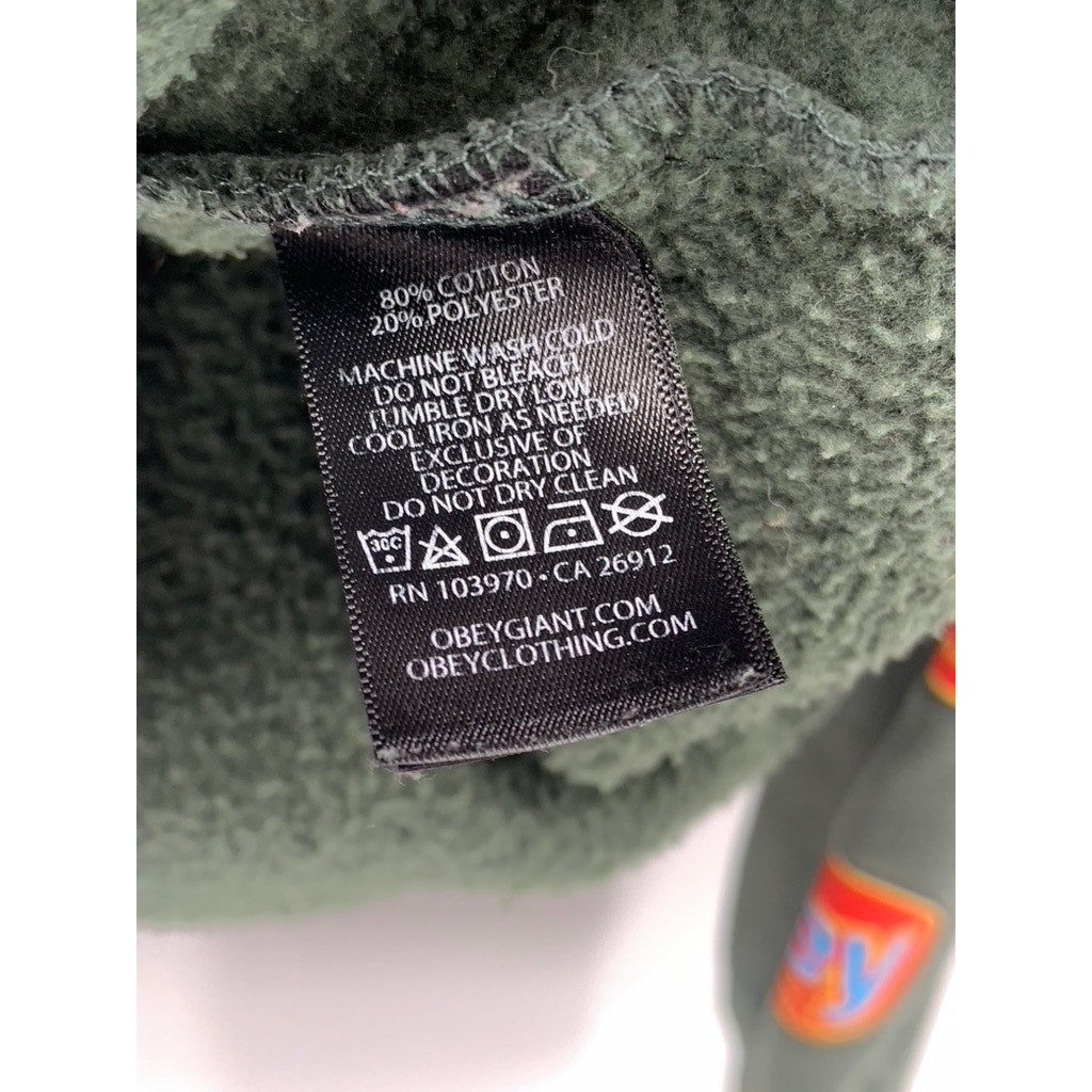 OBEY Women's Green Round Logo Distressed Pullover Hoodie SZ M
