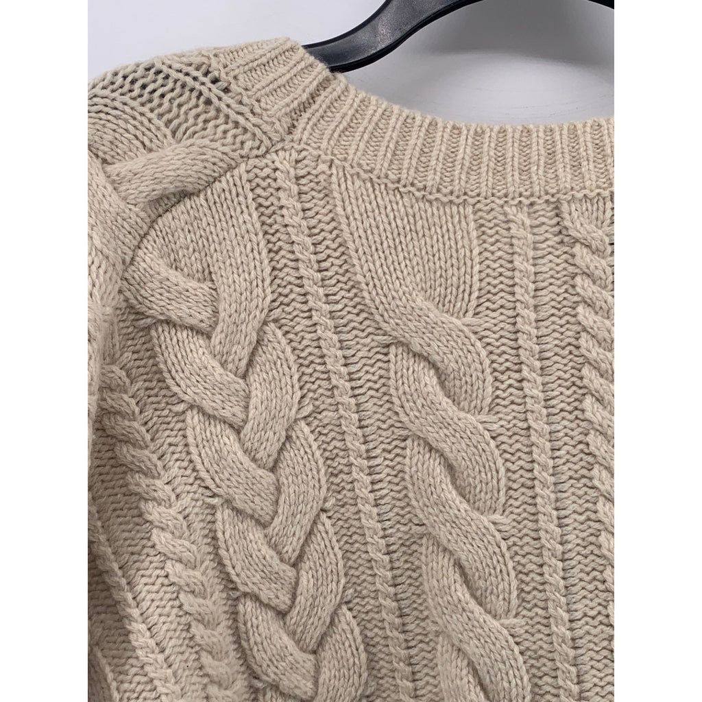 BANANA REPUBLIC Men's Beige Cable Knit Crewneck Long Sleeve Sweater SZ L