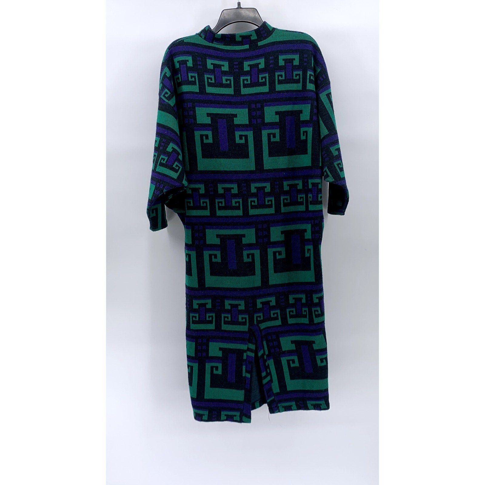 UNBRANDED Women’s Blue-Green Geo Print Long Sleeve Knit Midi Sweater Dress SZ L