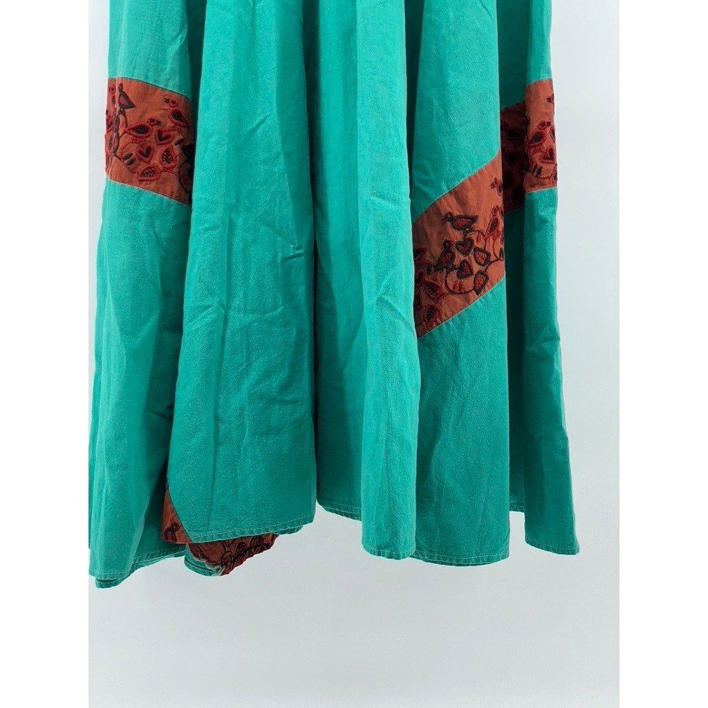 SANDEZE ROBERTS Women's Aqua Blue Embroidered Vintage Swing Midi Skirt SZ 16