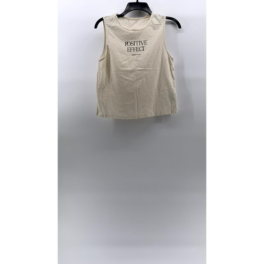 ZARA Women's Cream Crewneck Positive Effect Casual Cotton Sleeveless Tank SZ S