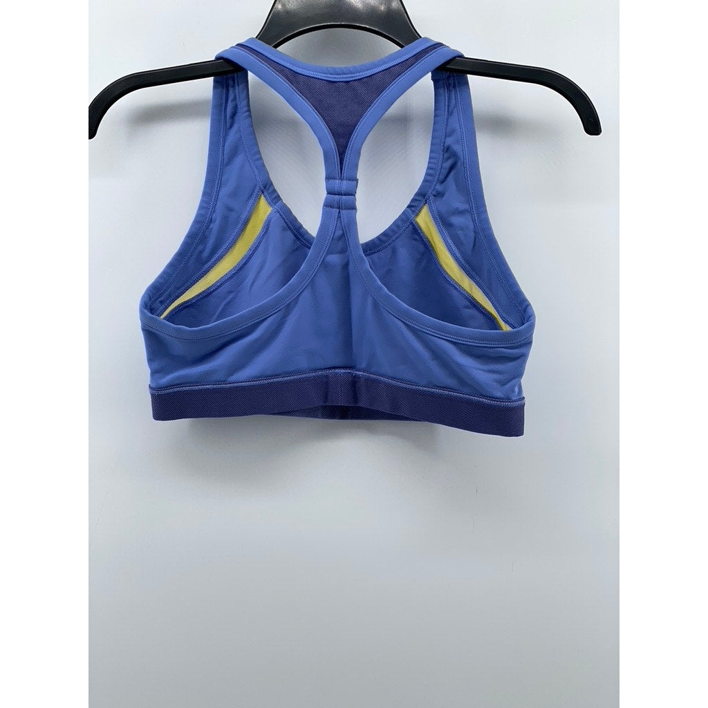 UNBRANDED Women's Blue-Yellow Striped Racerback Sports Bra SZ S